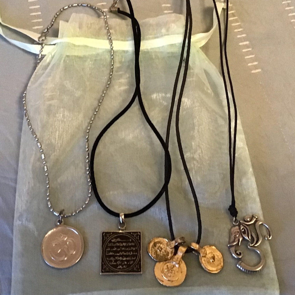 FOUR Metallic Pendants on Cords/Bead Chain